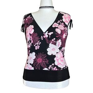 Vintage Y2K Torrid Black Pink Floral Top Fairycore Bows L/XL Whimsigoth Fairy